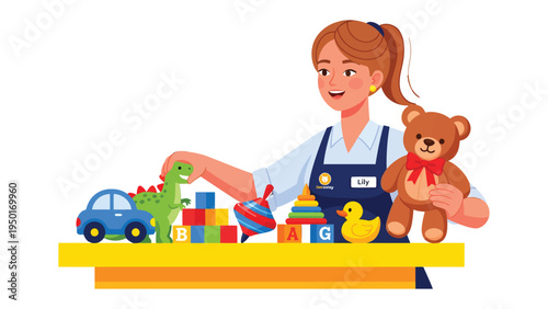 Toy Wonderland: A joyful individual, surrounded by an array of engaging toys, presents the delight of childhood, the thrill of play, and the world of imagination.