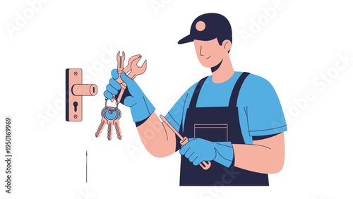 Handy Locksmith at Work: A skilled locksmith diligently works on a door lock, showcasing precision and expertise. The scene emphasizes security and reliable service.