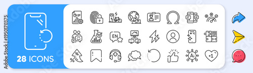 Smartphone recovery, Medical support and Identification card line icons. Interest rate, AI generate, Inflation icons. Pack of Electric bike, Correct answer, Electricity icon. Vector
