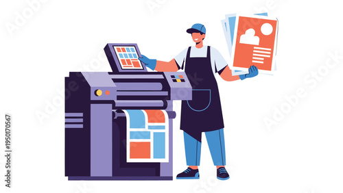 Precision in Print: A skilled technician operates a high-tech printing machine, carefully overseeing the creation of vibrant documents with precision and expertise. 