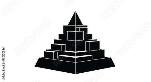 Pyramid block structure, modern geometric shape, black and white, minimalist design, business concept, corporate hierarchy, success, growth, architecture