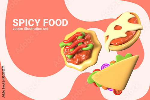 Spicy food. Creative horizontal concept of Mexican dishes. Hearty street snack