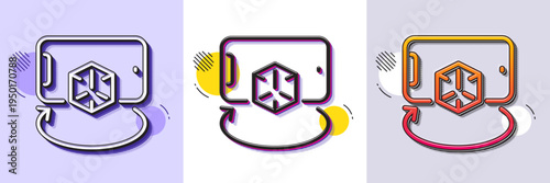 Augmented reality phone line icon. Halftone dotted pattern. Gradient icon with grain shadow. VR simulation sign. 3d cube symbol. Line augmented reality icon. Various designs. Vector