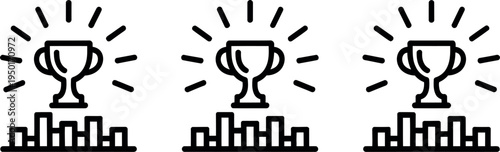 Trophy awards with radiant lines and city skyline