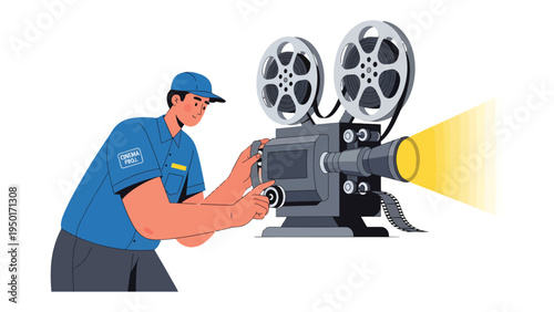 The Filmmaker: A film enthusiast operates an antique film projector, capturing the magic of motion pictures with passion and artistry. 