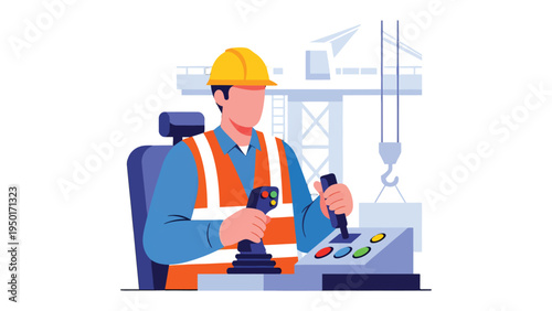 Crane Operator in Control: An illustration of a crane operator at the construction site, demonstrating focus and control within a dynamic industrial setting.