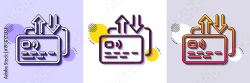 Credit card line icon. Halftone dotted pattern. Gradient icon with grain shadow. Send money payment sign. Finance transfer symbol. Line card icon. Various designs. Vector