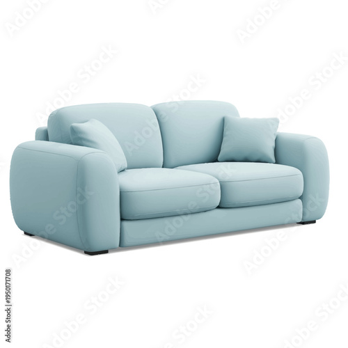 A modern light blue two-seater sofa with plush cushions, a comfortable vector illustration for elegant interior design, home decor, furniture layout