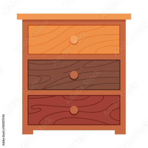 A delightful vector illustration of a wooden chest of drawers, three textured panels, round handles, ideal for home decor and furniture concepts