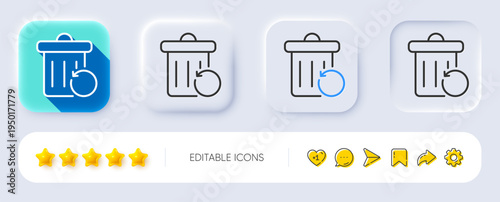 Recovery trash bin line icon. Neumorphic, Flat shadow, 3d buttons. Backup data sign. Restore information symbol. Line recovery trash icon. Social media icons. Vector