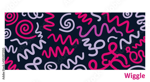 Vibrant and Playful Wavy Lines Pattern A Whimsical Abstract Design with Swirls and Squiggles on a Dark Background