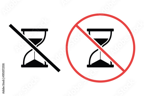 Stop, time icon featuring no sandglass symbol, prohibition and restriction concept, modern flat vector illustration for apps, websites, productivity tools, and digital interface
