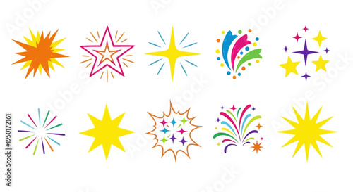Bright and Colorful Starbursts and Fireworks Illustrations Representing Celebration and Excitement