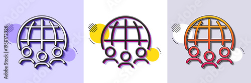 Global business line icon. Halftone dotted pattern. Gradient icon with grain shadow. International outsourcing group sign. Internet marketing symbol. Line global business icon. Various designs. Vector