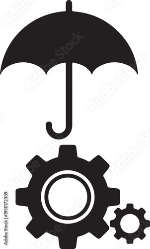 An umbrella protecting a large gear and a small gear