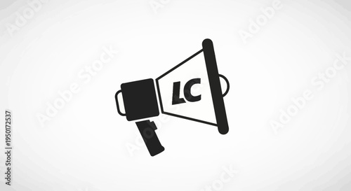 Black megaphone icon with LC logo.