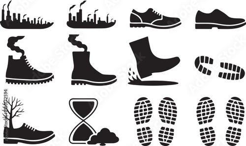 Vector collection of black and white fashion boot silhouettes featuring high heels and leather style footwear icons for men and women