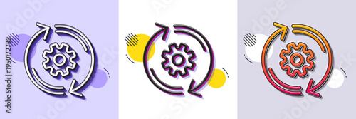 Cogwheel line icon. Halftone dotted pattern. Gradient icon with grain shadow. Engineering tool sign. Cog gear, refresh settings symbol. Line cogwheel icon. Various designs. Vector