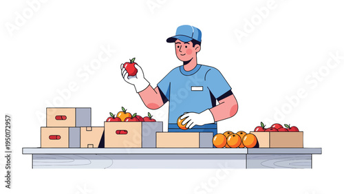Tomato Sorting at the Packing Plant: A diligent worker in a clean and efficient packing plant carefully sorts and inspects fresh tomatoes, ensuring only the finest make it to market.