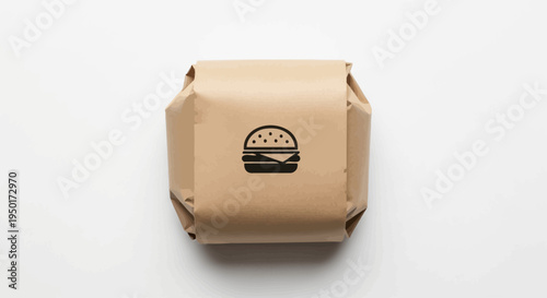 Brown paper food box with burger logo.