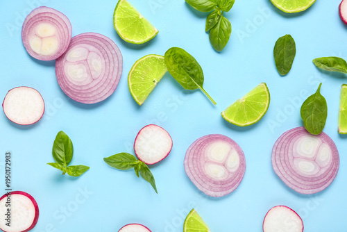 Slices of red onion with ra...