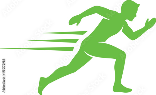 Green silhouette of a man running fast with motion lines  athletic and speedy  dynamic movement
