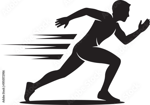 Man running fast in motion with speed lines behind him in a dynamic pose  athletic silhouette