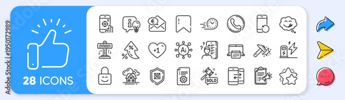 Auction hammer, Fast delivery and Qr code line icons. Interest rate, AI generate, Inflation icons. Pack of Yummy smile, Attraction, Recovery phone icon. Calendar, Seo phone, Lock pictogram. Vector