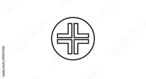 Simple black line art cross symbol.