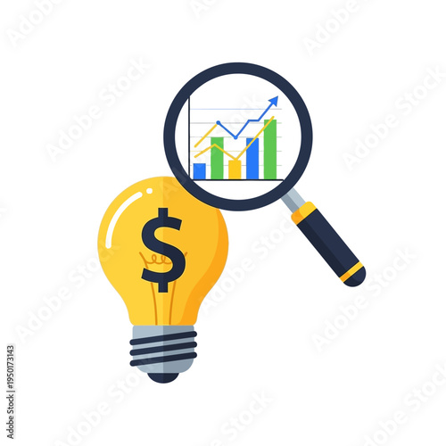 Financial idea vector illustration depicting strategic business growth analysis, market research, and investment opportunities leading to success and prosperity