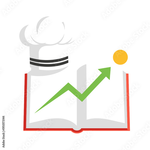 Vector illustration depicting culinary education, food business growth. Icon symbolizes recipe development, chef career advancement, and gastronomic profitability