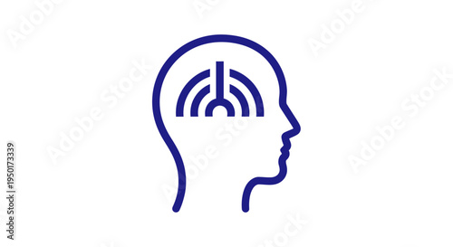 A blue line drawing of a human head with a WiFi symbol inside.