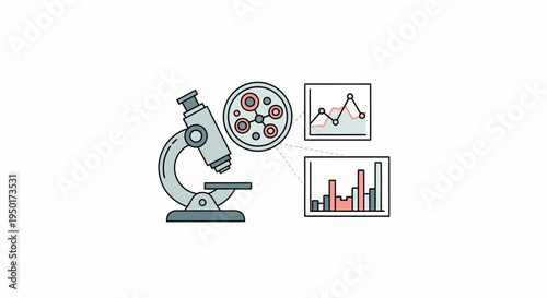 Microscope with scientific charts and graphs.