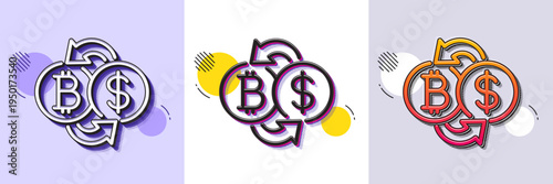 Bitcoin exchange line icon. Halftone dotted pattern. Gradient icon with grain shadow. Cryptocurrency coin sign. Dollar money symbol. Line bitcoin exchange icon. Various designs. Vector