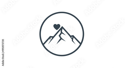 Mountain landscape with heart symbol logo.