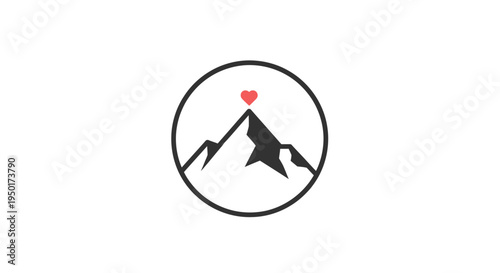 Mountain landscape with heart symbol logo.