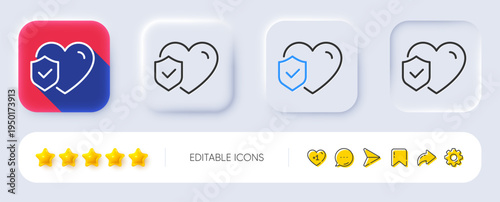 Life insurance line icon. Neumorphic, Flat shadow, 3d buttons. Health coverage sign. Protection policy symbol. Line life insurance icon. Social media icons. Vector
