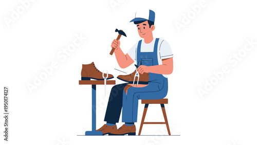 Artisan Crafting: A skilled artisan meticulously works on a pair of leather shoes, expertly shaping and repairing them with precision and care.