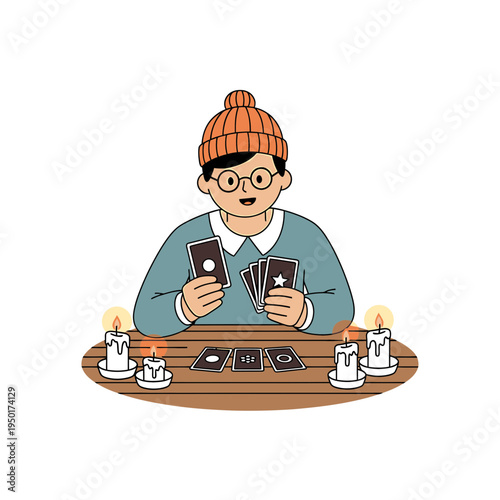 Cartoon Character Reads Tarot Cards