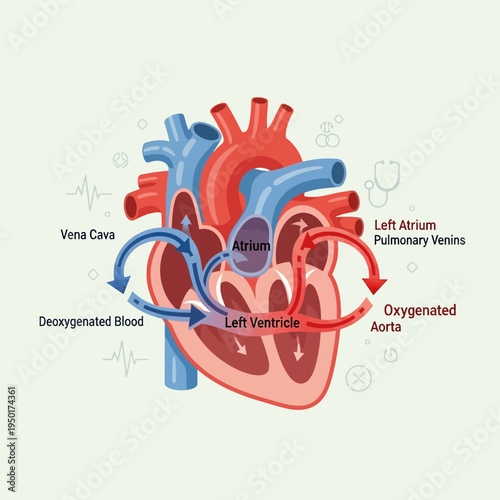 Human Heart Anatomy Diagram: Blood Circulation, Chambers, and Vessels