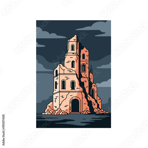 Ruinous Old Castle With Gloomy Sky