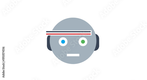 A gray robot face with headphones on.