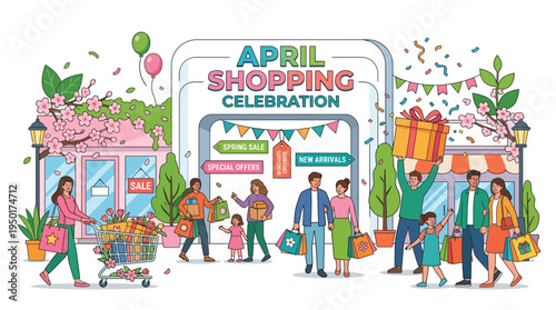 April Shopping Celebration Festive Scenes and Retail Promotions