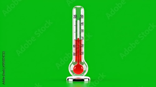 Thermometer Showing High Temperature on Green Screen Background.