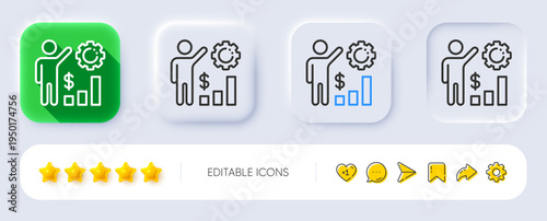 Employees wealth line icon. Neumorphic, Flat shadow, 3d buttons. Work results sign. Money chart symbol. Line employees wealth icon. Social media icons. Vector