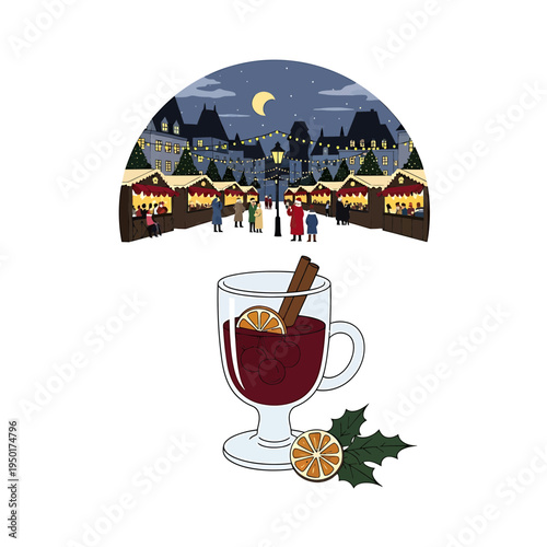 Festive Christmas Market Scene with Mulled Wine