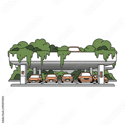 Overgrown Abandoned Gas Station Scene