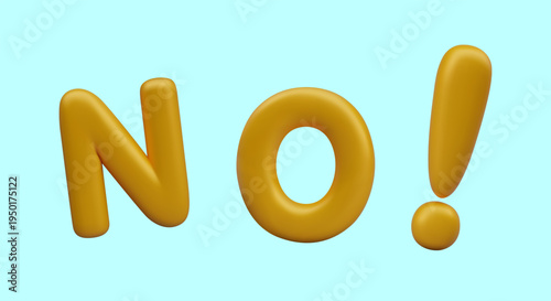 Inscription NO with exclamation mark. Emotional rejection. Loud objection. Vector template of answers, statements. Vector closeup composition on blue background