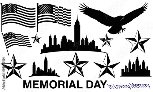 Memorial day patriotic symbols and landmarks