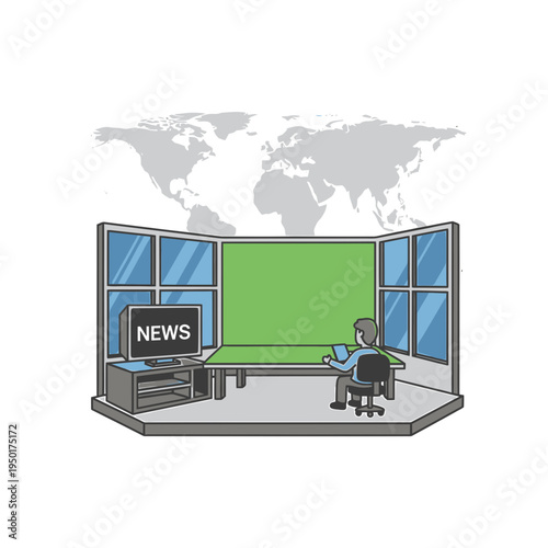 News Studio Set with Anchorman